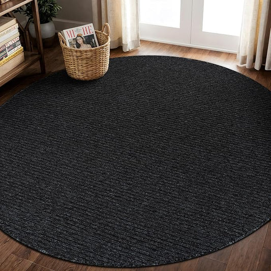 Non Slip Dark Gray Solid Rubber Back Thing Rug for Living Room 6 Round Area Rugs for Kitchen, Rugs for Bedroom, Stain Resistant Easy Cleaning Non Shedding Carpet Dark Gray 6 Round
