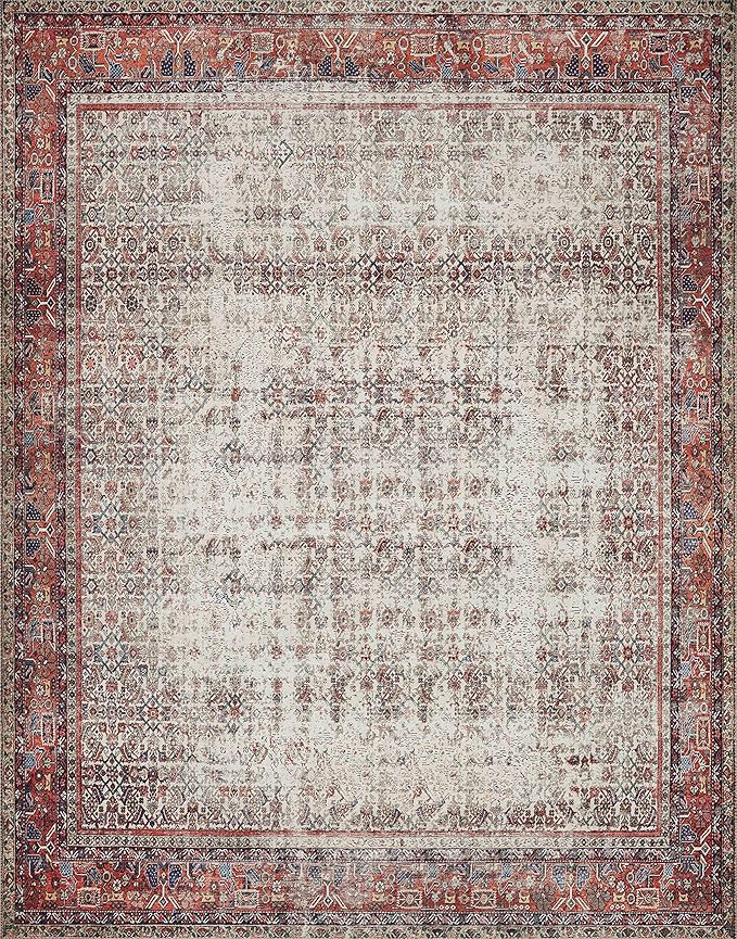 Loloi Layla Collection LAY-12 Ivory/Brick 2'-3" x 3'-9" .13" Thick Accent Rug, Soft, Durable, Vintage Inspired, Distressed, Low Pile, Non-Shedding, Easy Clean, Printed, Living Room Rug
