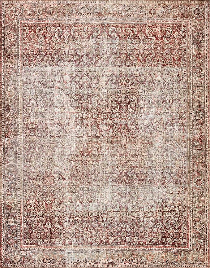 Loloi Layla Collection LAY-11 Cinnamon/Sage 3'-6" x 5'-6" .13" Thick Accent Rug, Soft, Durable, Vintage Inspired, Distressed, Low Pile, Non-Shedding, Easy Clean, Printed, Living Room Rug
