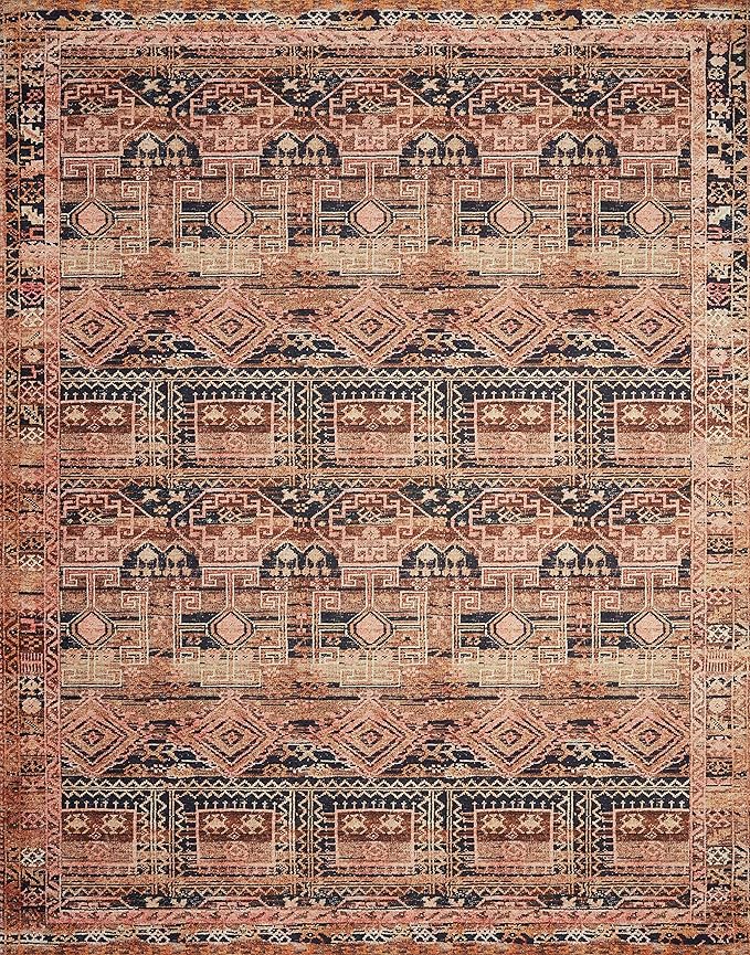 Loloi Layla Collection LAY-14 Mocha/Blush 2'-0" x 5'-0" .13" Thick Accent Rug, Soft, Durable, Vintage Inspired, Distressed, Low Pile, Non-Shedding, Easy Clean, Printed, Living Room Rug