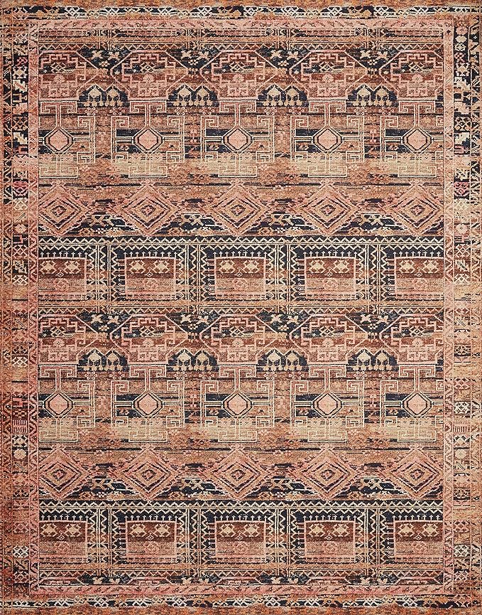 Loloi Layla Collection LAY-14 Mocha/Blush 2'-6" x 7'-6" .13" Thick Runner Rug, Soft, Durable, Vintage Inspired, Distressed, Low Pile, Non-Shedding, Easy Clean, Printed, Living Room Rug